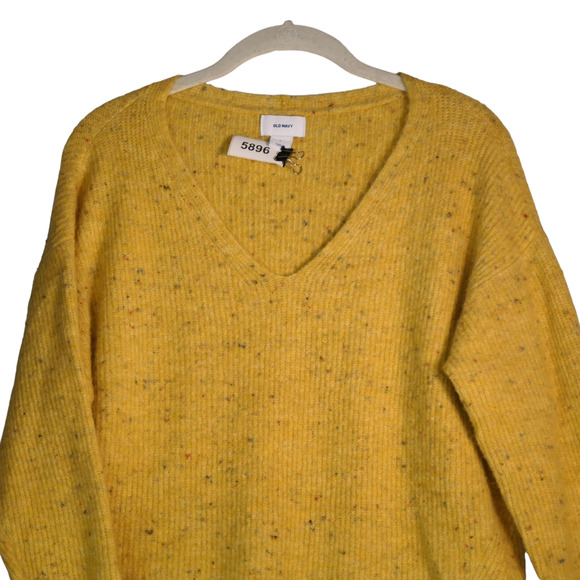 Old Navy Sweater Women Large Speckled Yellow V Neck Soft Fuzzy V Neck Pullover - Picture 2 of 7